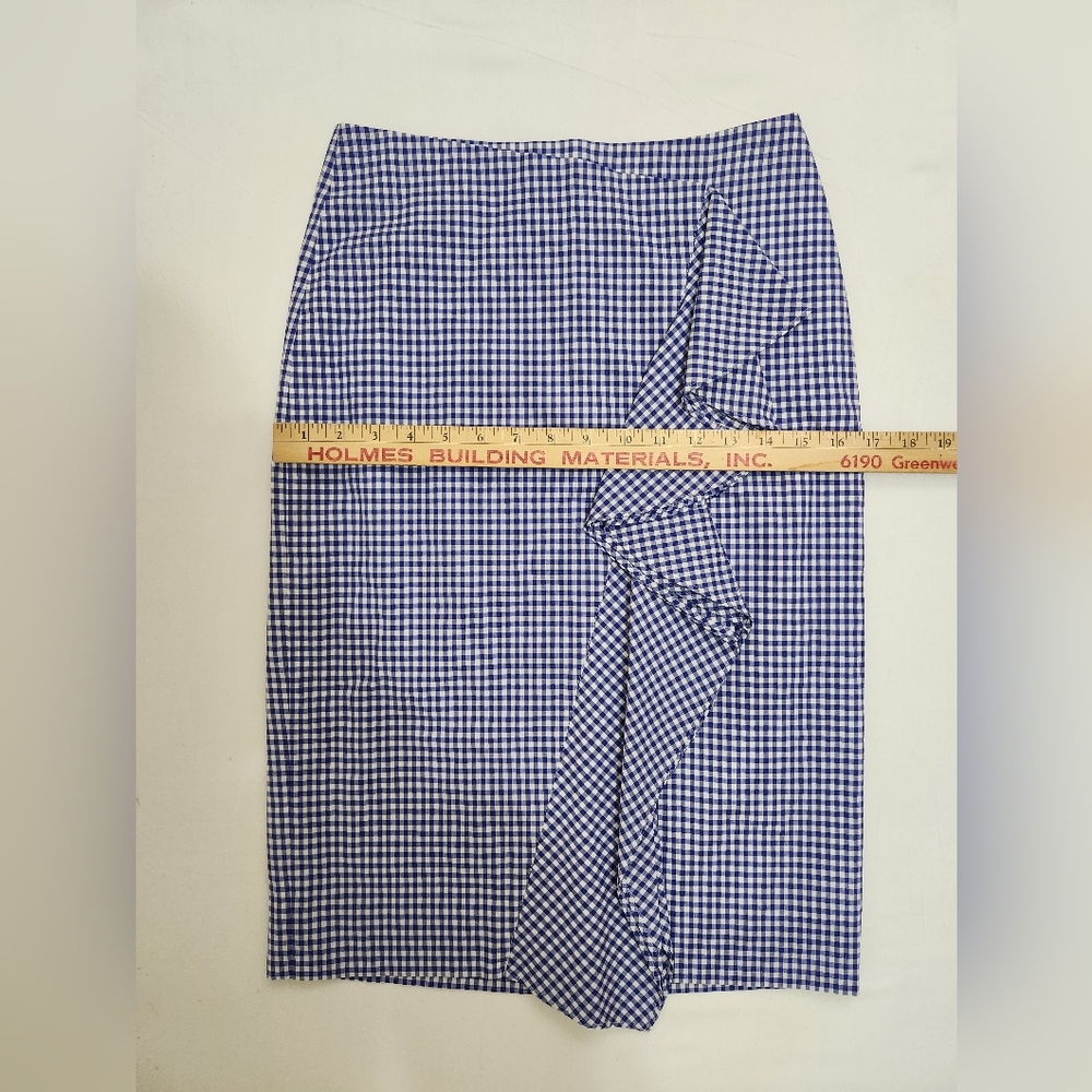 J. Crew Royal Blue and White Preppy Gingham Ruffle-Trim Pencil Skirt - Picture 5 of 8